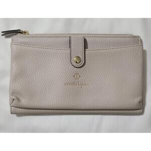 Nanette Lepore Lexy Wallet Womens Gray Vegan Leather Gold Embossed Card Case EUC